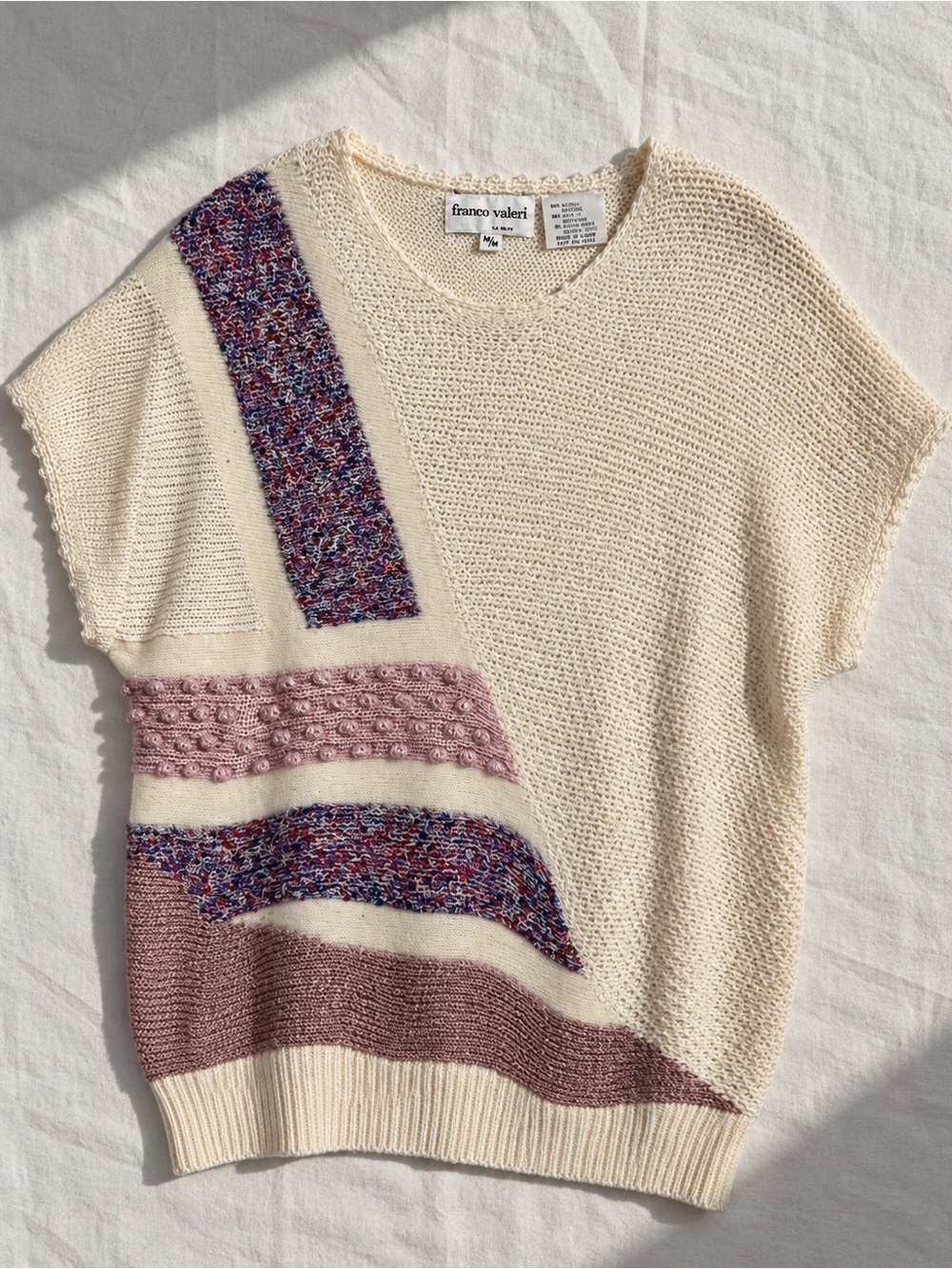 Vintage Franco Valeri Cream Mixed Knit Art-to-Wear Top M